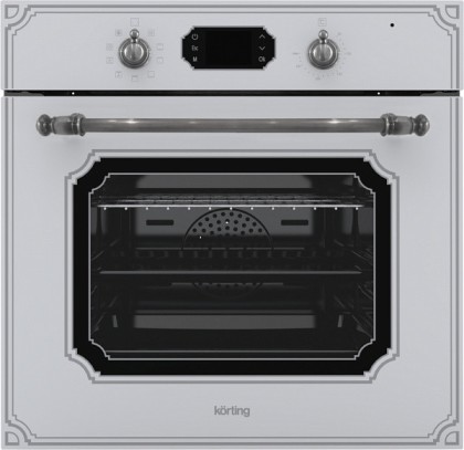 Духовой шкаф Korting OKB 4911 CRGW, цвет белое стекло; цвет ручки и регуляторов – состаренное серебро