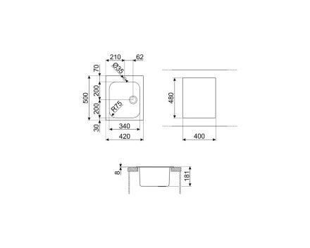 Мойка Smeg VS34/P3 нержавеющая сталь матовая