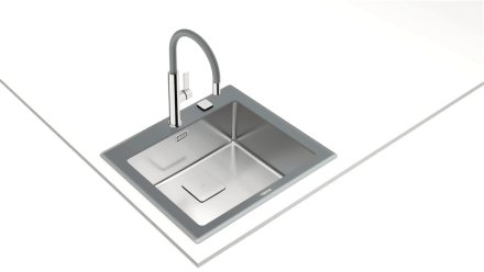 Мойка из нержавеющей стали и закалённого стекла с 1-ой чашей / Врезной монтаж