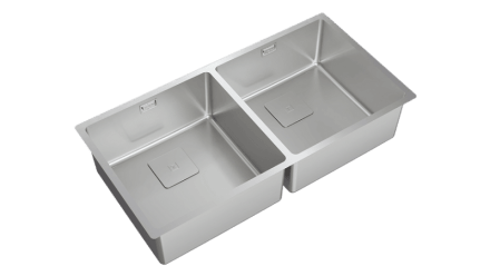 Мойка из нержавеющей стали с 2-мя чашами/ Подстольный монтаж / Монтаж заподлицо / Монтаж сверху (плоский кант)