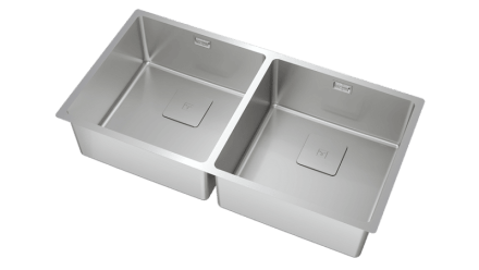 Мойка из нержавеющей стали с 2-мя чашами/ Подстольный монтаж / Монтаж заподлицо / Монтаж сверху (плоский кант)