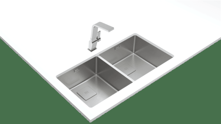 Мойка из нержавеющей стали с 2-мя чашами/ Подстольный монтаж / Монтаж заподлицо / Монтаж сверху (плоский кант)