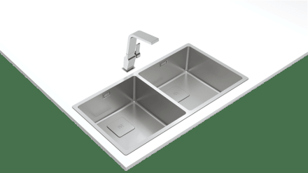 Мойка из нержавеющей стали с 2-мя чашами/ Подстольный монтаж / Монтаж заподлицо / Монтаж сверху (плоский кант)