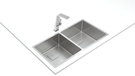 Мойка из нержавеющей стали с 2-мя чашами/ Подстольный монтаж / Монтаж заподлицо / Монтаж сверху (плоский кант)